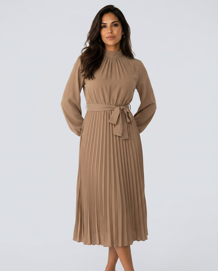 Vivienne | Pleated Midi with Belted Waist