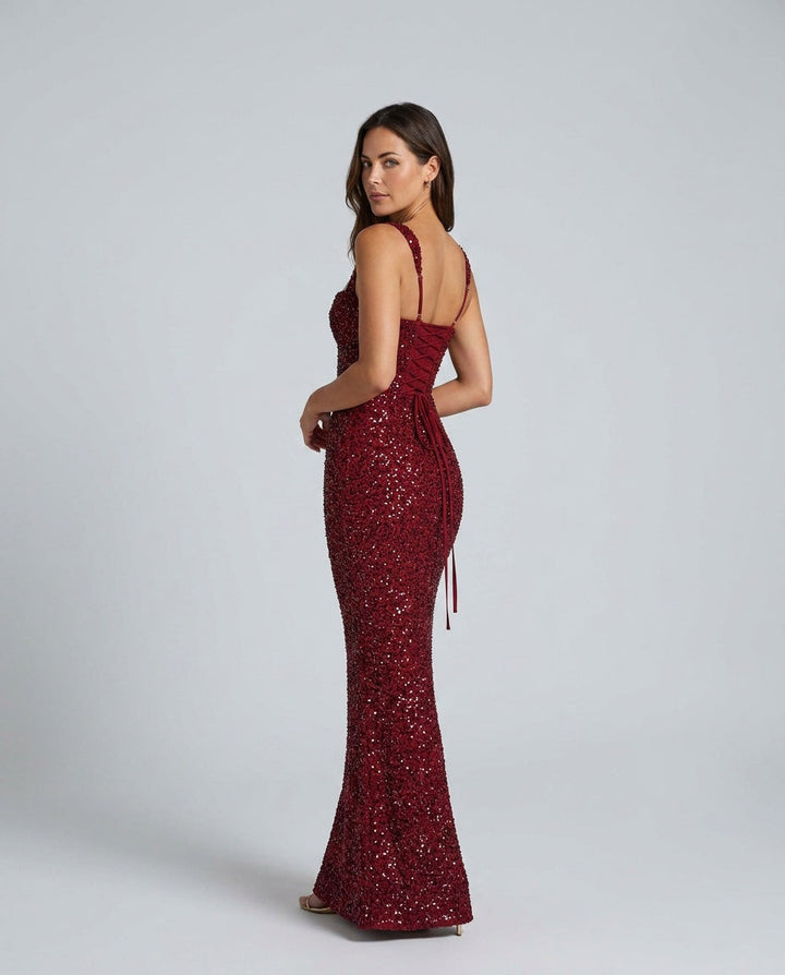 Cleo | Sequin Tie-Up Square Neck Maxi Dress