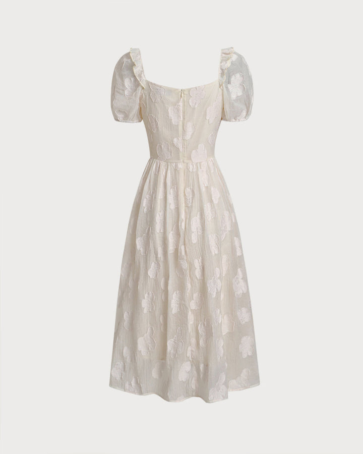 Darya | Puffed Sleeve Square Neck Midi Dress
