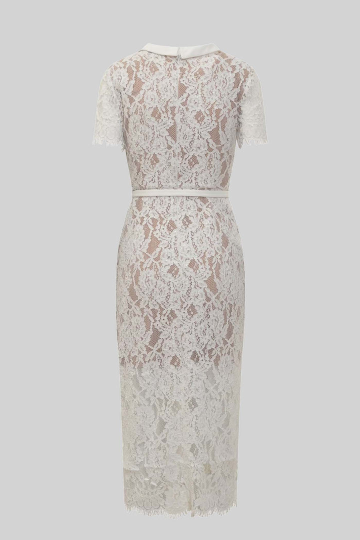 Viola | Short Sleeve Lace Belted Midi Dress