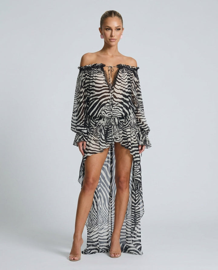 Soraya | Zebra Print Lace Tie-Up Mini Skirt Set
