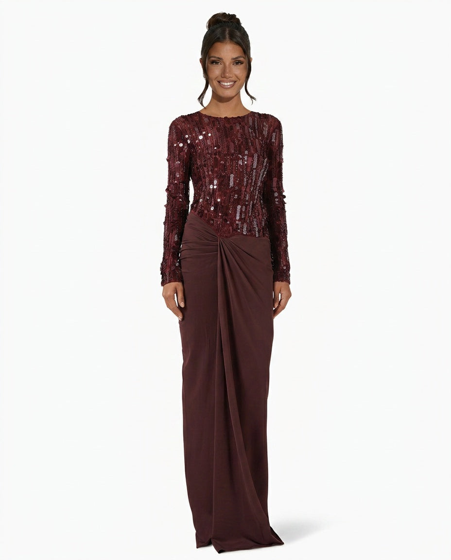 Auriel | Long Sleeve Sequin Pleated Maxi Dress