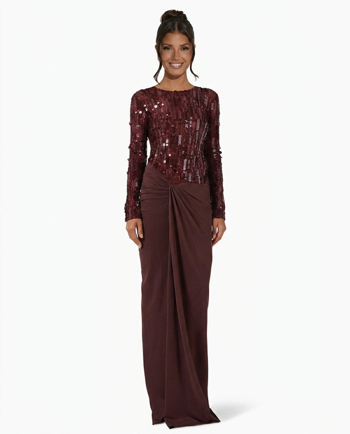 Auriel | Long Sleeve Sequin Pleated Maxi Dress