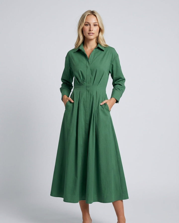 Evie | Long Blouse Dress with Tailored Waist