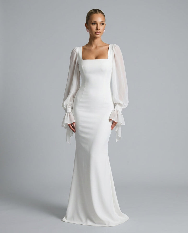 Vivienne | Maxi Chiffon Sleeve Dress in White