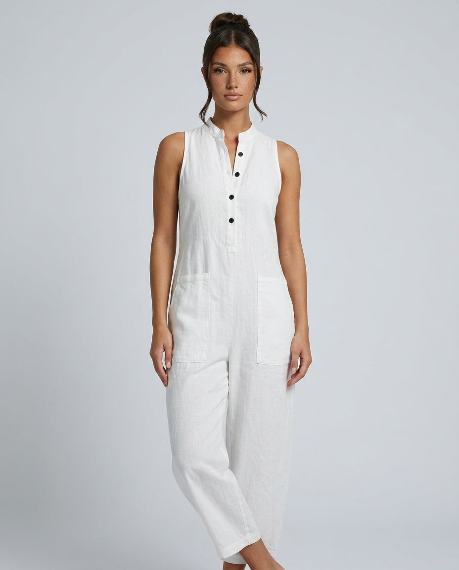 Harper | Linen-Blend Sleeveless Loose Jumpsuit