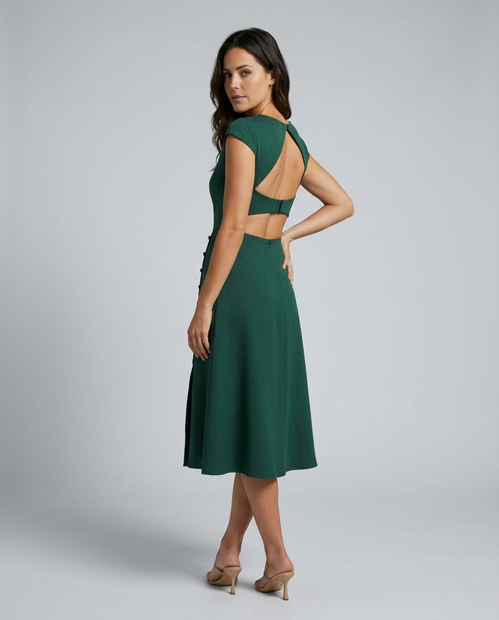 Delia | Boat Neck Cutout Back Midi Dress