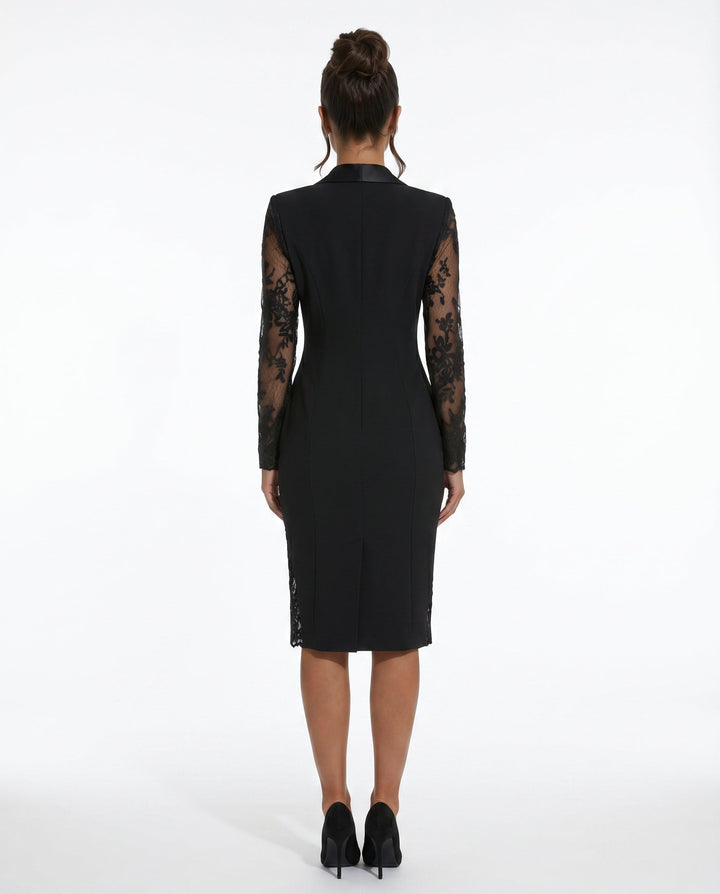 Marlène | Lace Long Sleeve Blazer Midi Dress