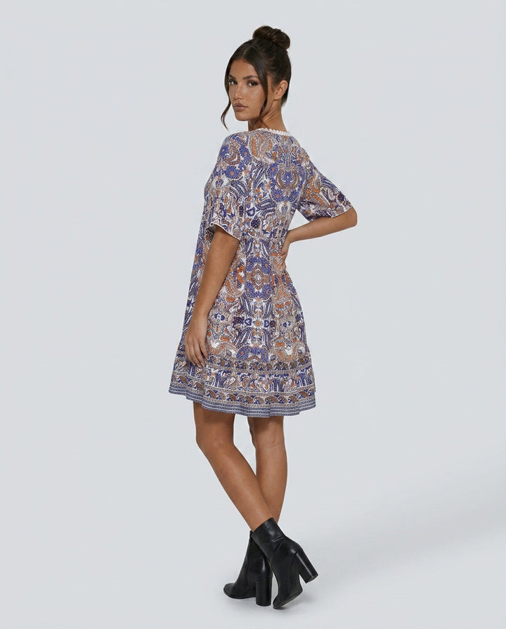 Giselle | V-Neck Flared Sleeve Paisley Mini Dress