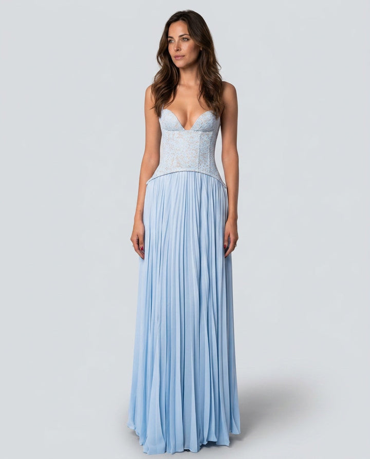 Ottilie | Sweetheart Lace Chiffon Pleated Maxi Dress