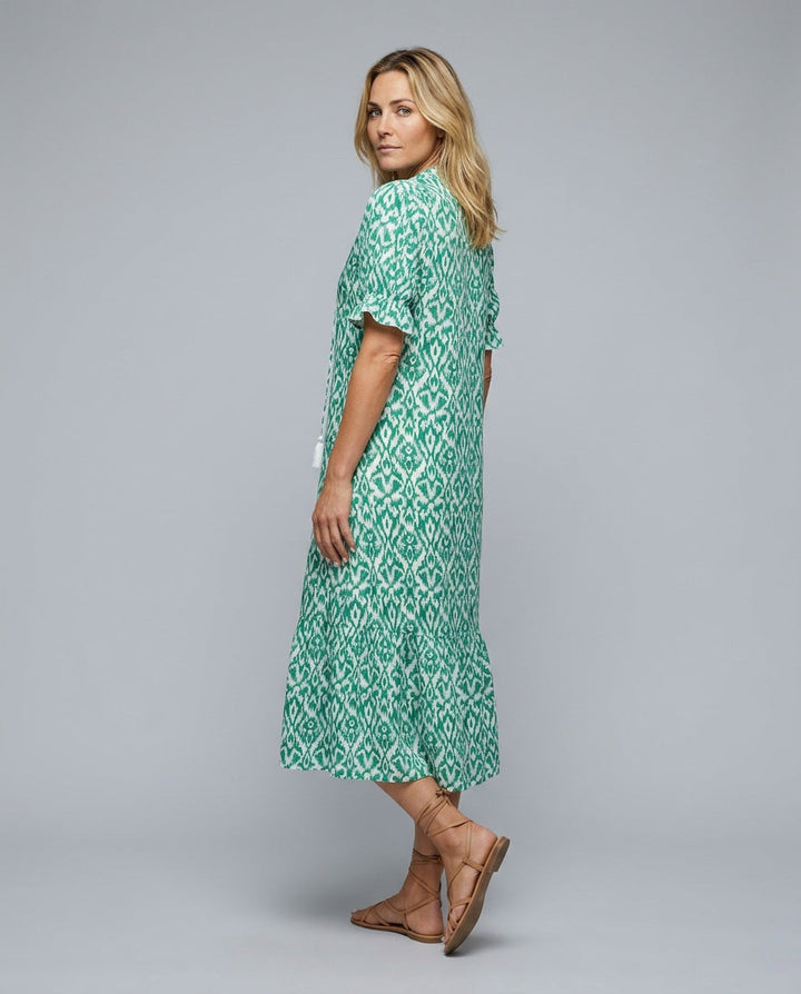 Mira | V-Neck Tassel-Strap Puff Sleeve Midi Dress