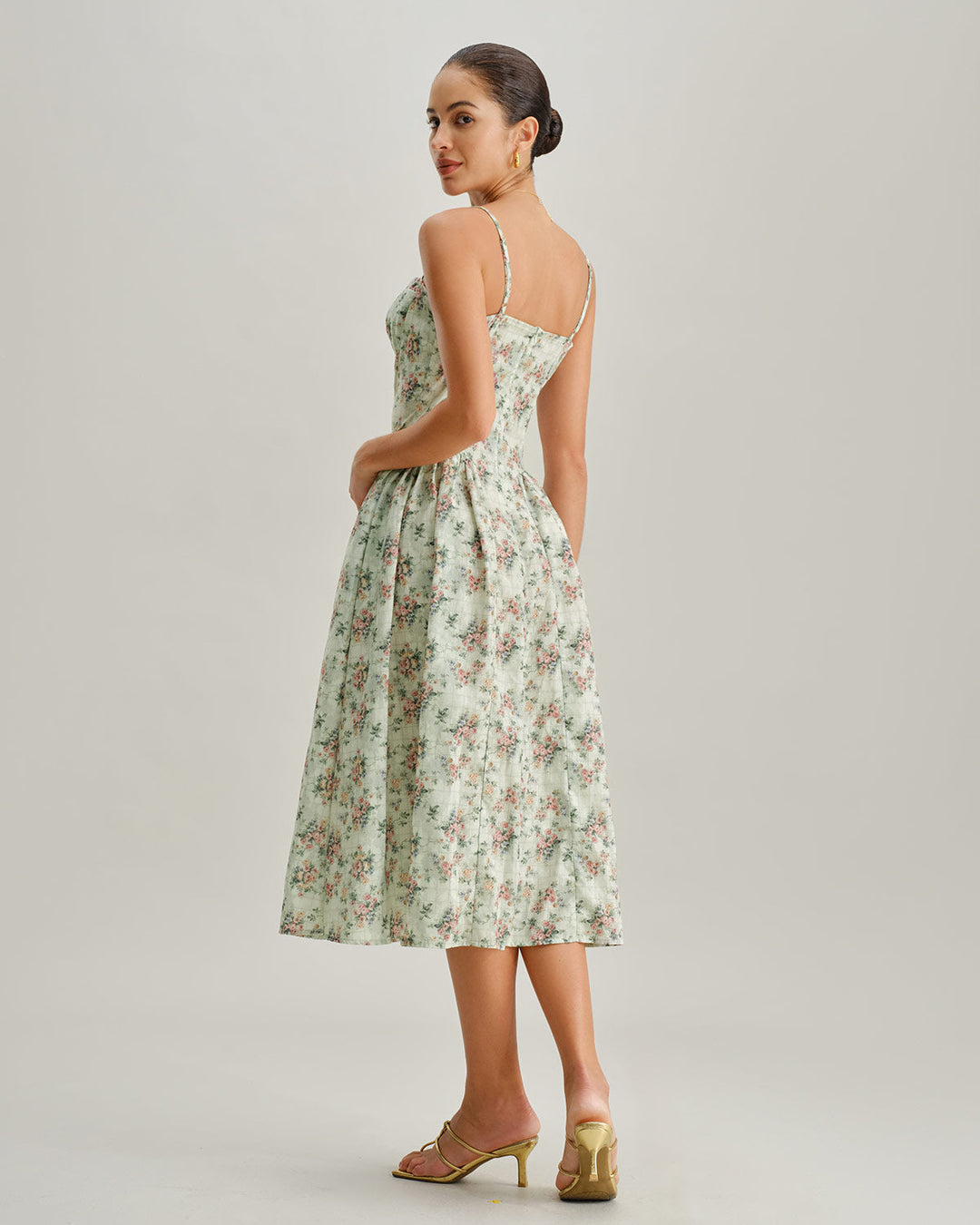 Camille | Floral Sweetheart Pleated Slip Midi Dress