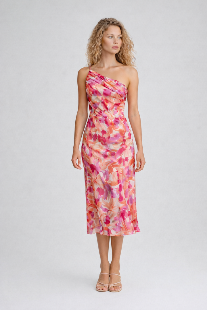 Livia | One-Shoulder Floral Midi Dress