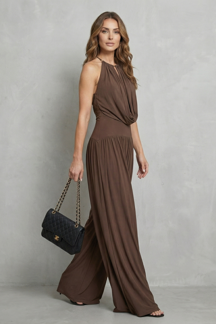 Naia | Draped Halter Wide-Leg Two-Piece Set