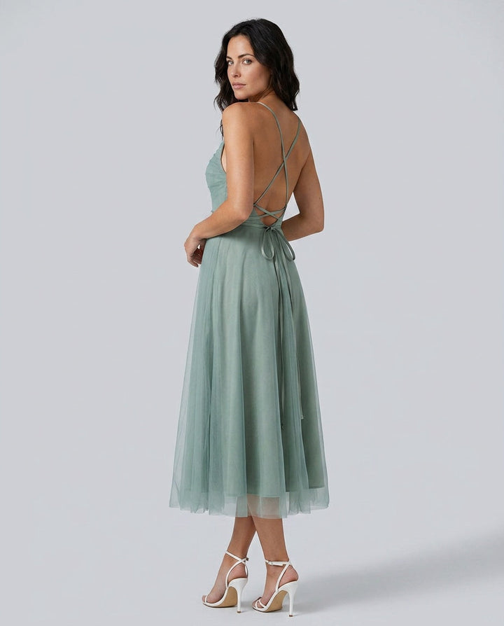 Kira | Spaghetti Strap Mesh Flowy Midi Dress