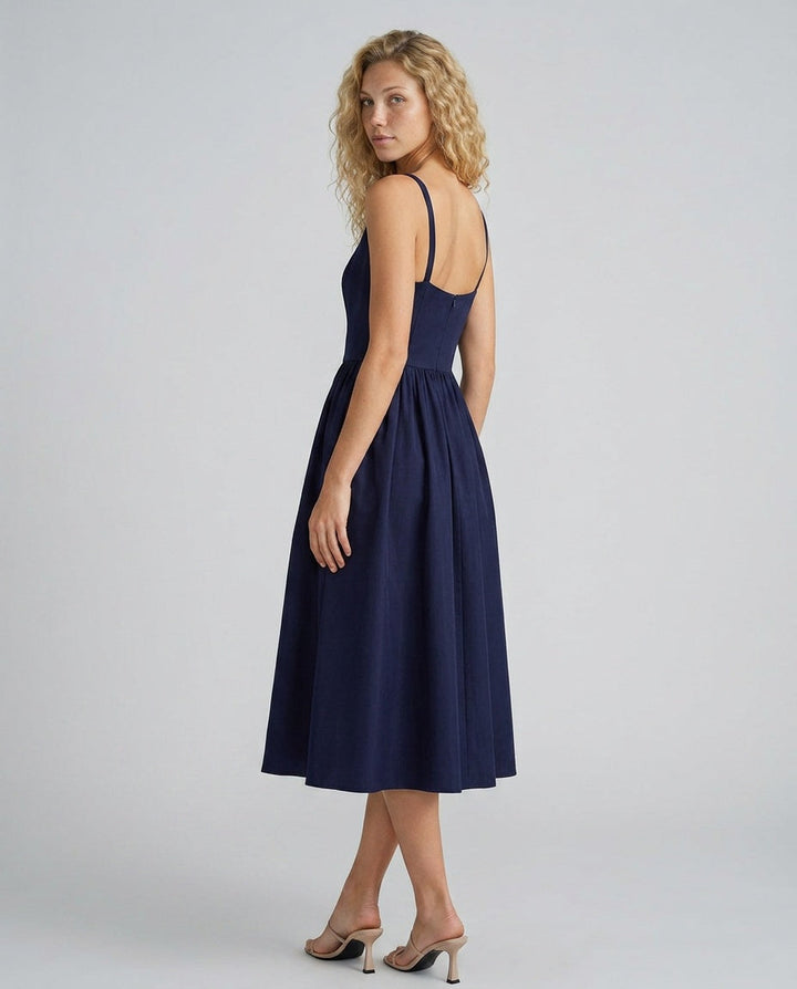 Clea | Spaghetti Strap A-Line Slip Midi Dress