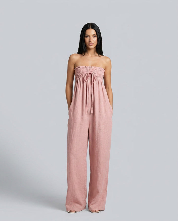 Ivy | Linen Blend Strapless Jumpsuit with Tie Closure