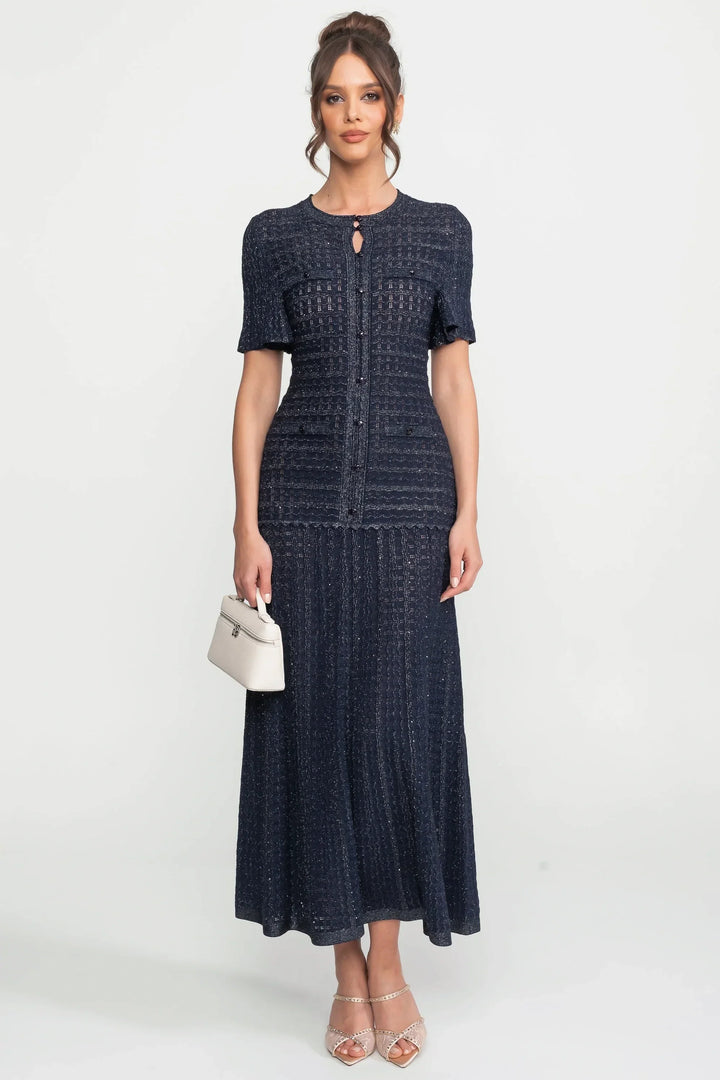 Priya | Short Sleeve Shimmer Knit Midi Dress