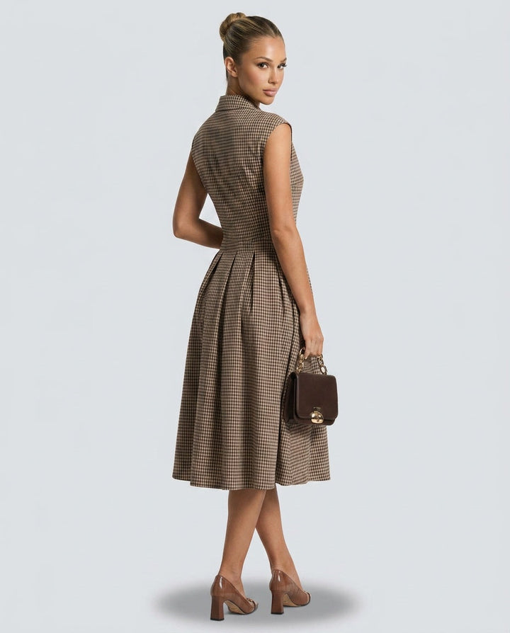 Harriet | Plaid Button Pleated Midi Dress