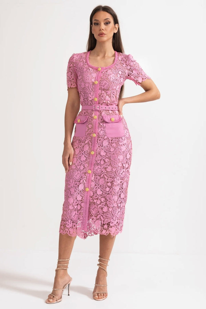 Rosa | Short Sleeve Lace Midi Dress