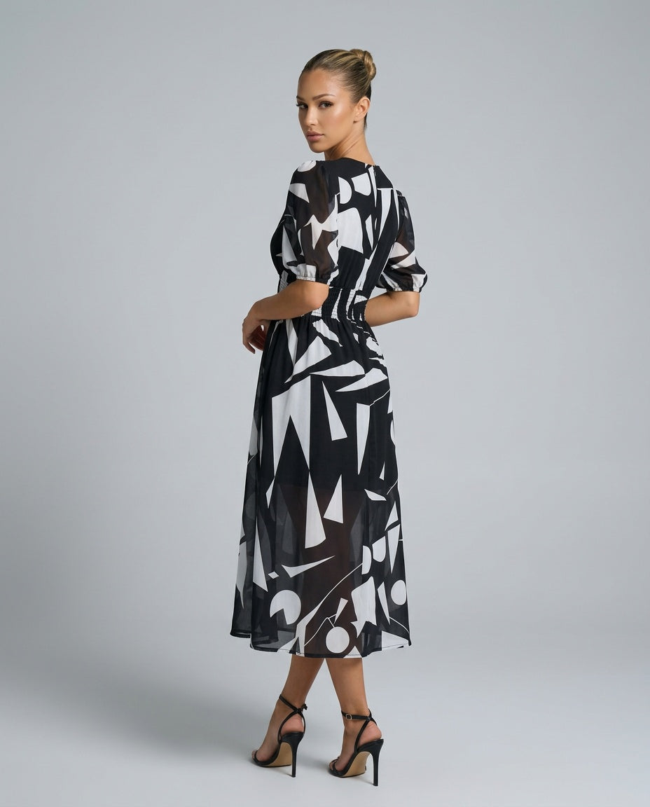 Dahlia | Floral Puff Sleeve Party Midi Dress