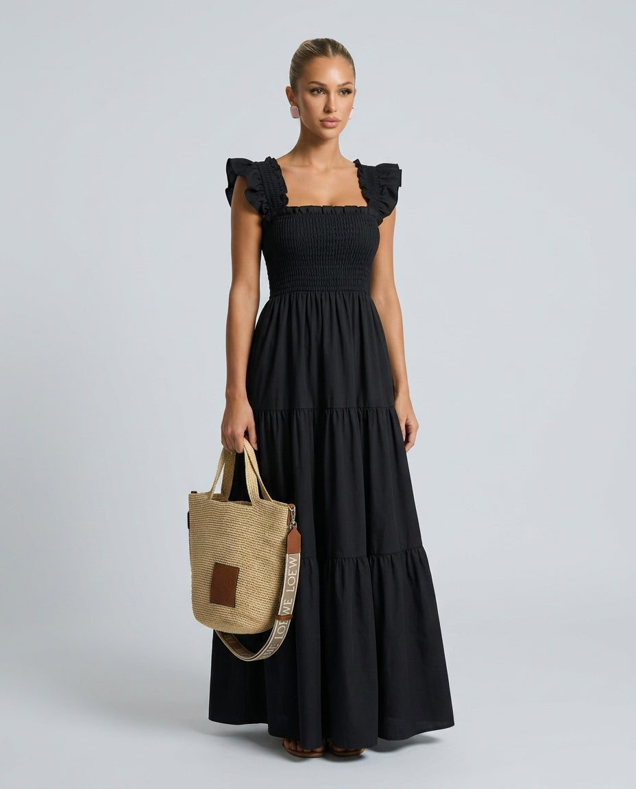 Celeste | Smocked Gingham Ruffle Sleeve Maxi Dress