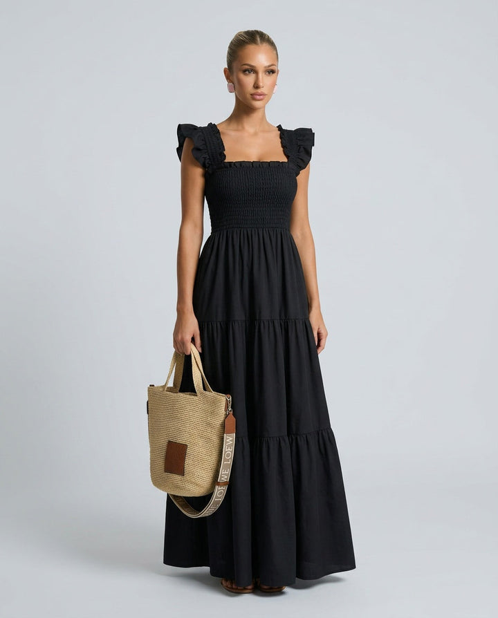 Celeste | Smocked Gingham Ruffle Sleeve Maxi Dress