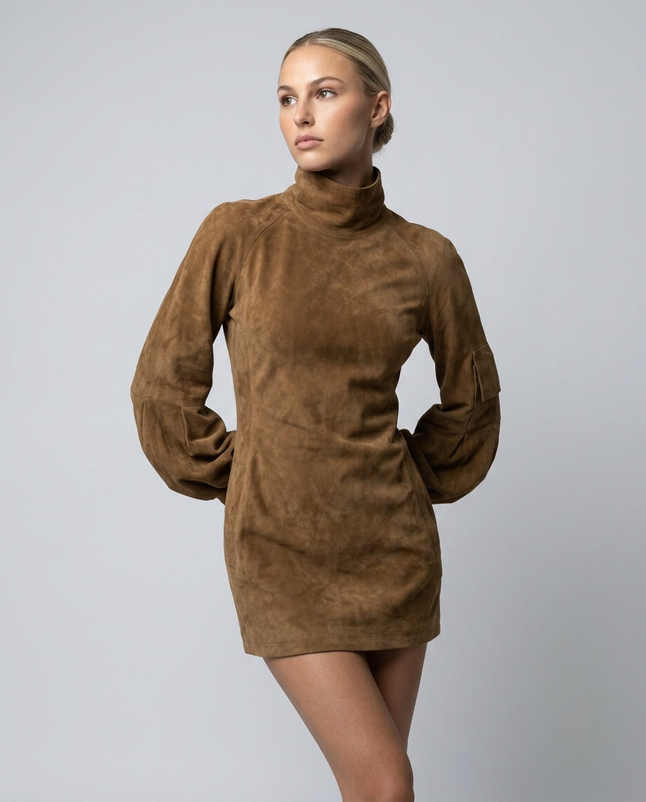 Marlowe | Vintage Suede Turtleneck Mini