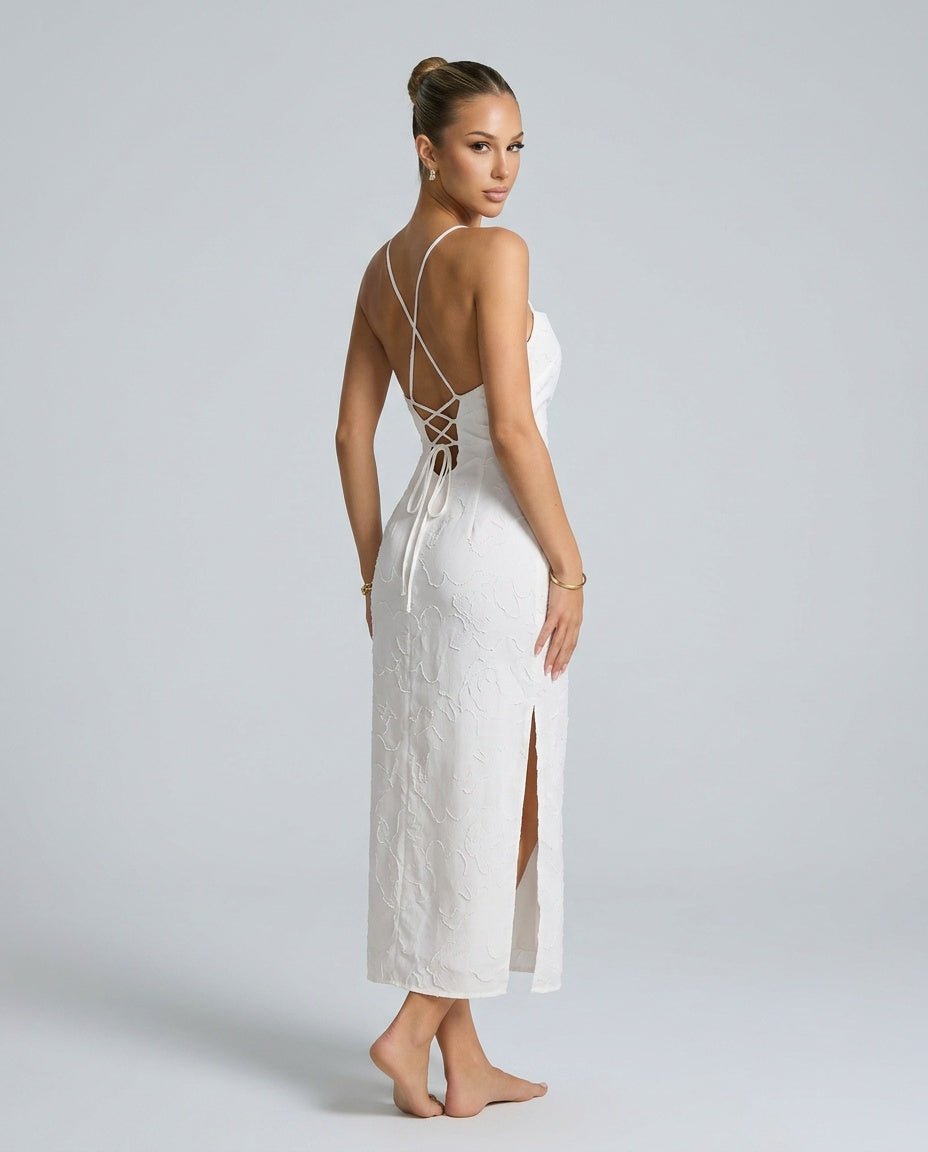 Lena | Square Neck Jacquard Maxi Dress