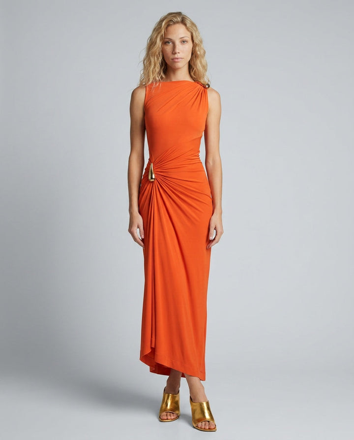 Ivy | Sleeveless Metal Detail Irregular Midi Dress
