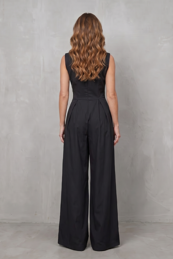 Valerisse | Zip-Front Sculpted Wide Leg Jumpsuit
