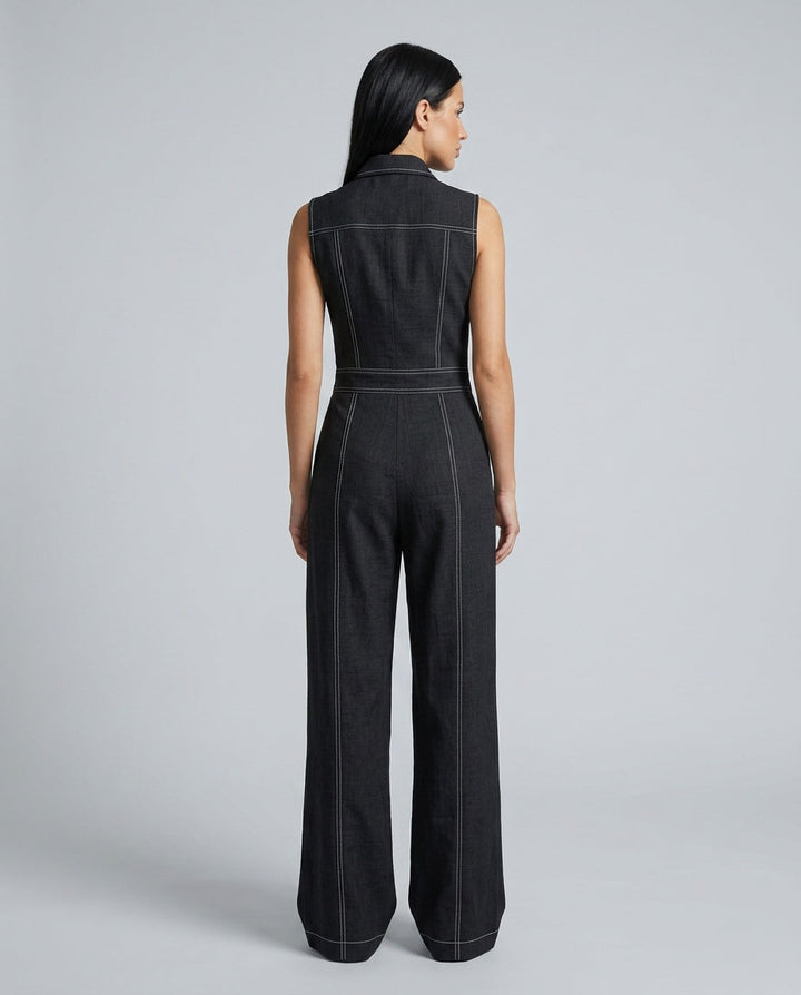 Evie | Loose-Fit White Trim Sleeveless Jumpsuit