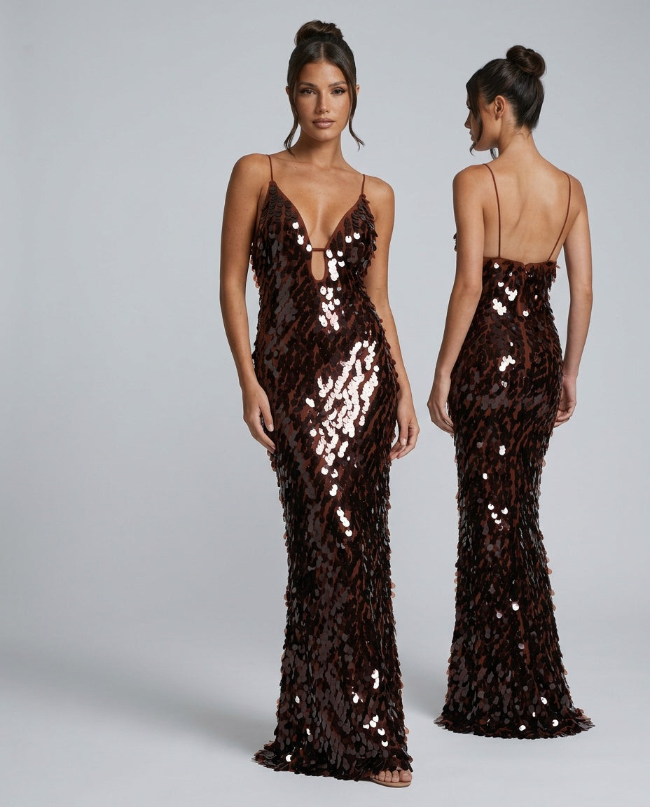 Kira | Sequin V-Neck Sleeveless Maxi Dress