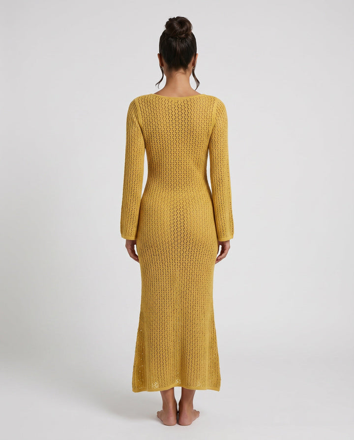 Una | Plunge Neck Crochet Maxi Dress