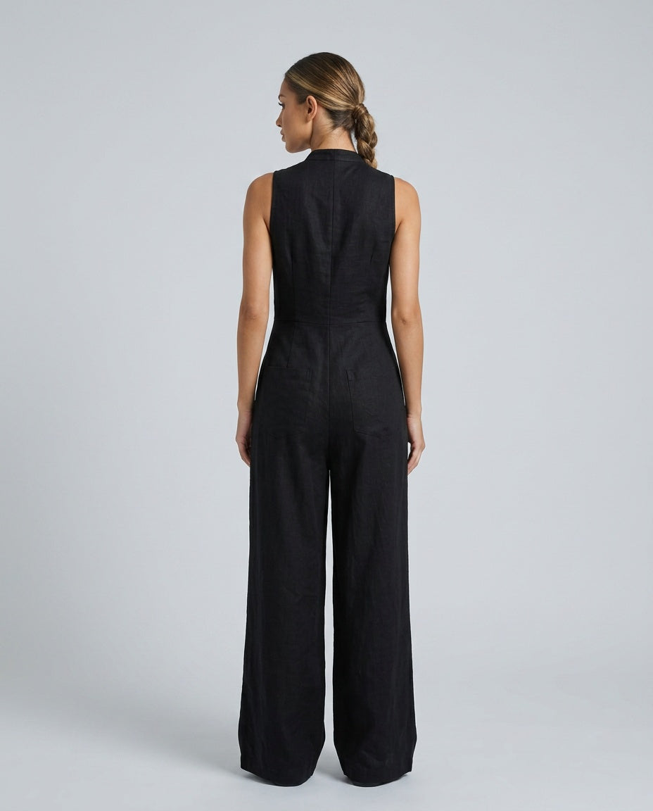 Harper | Linen-Blend Sleeveless Loose Jumpsuit