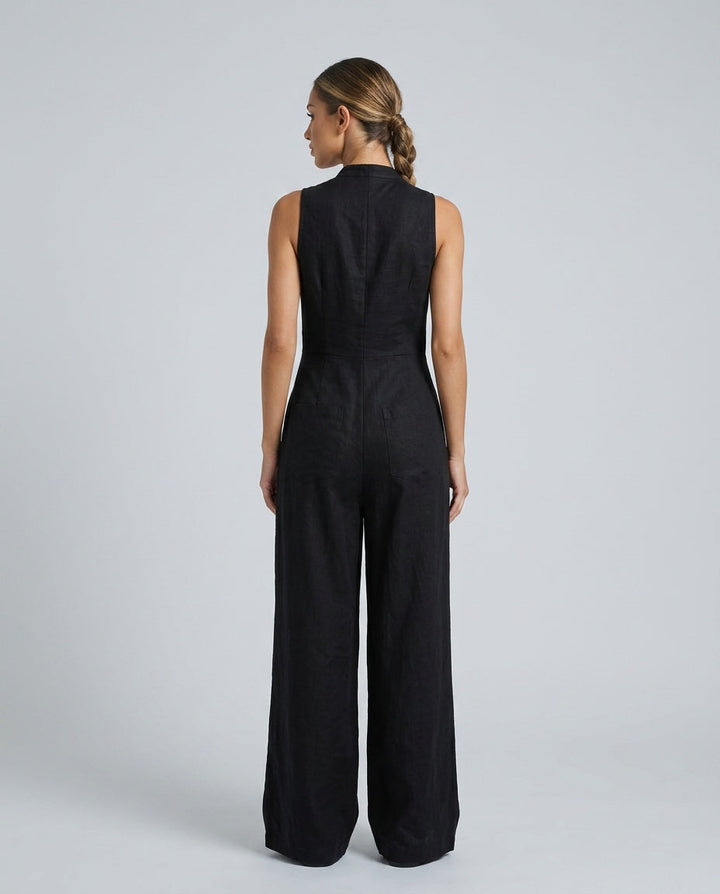 Harper | Linen-Blend Sleeveless Loose Jumpsuit