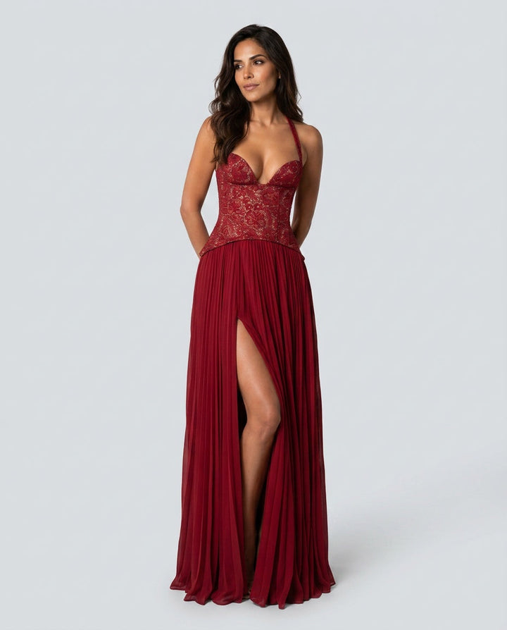 Seraphina | Sweetheart Lace Splicing Pleated Maxi Dress
