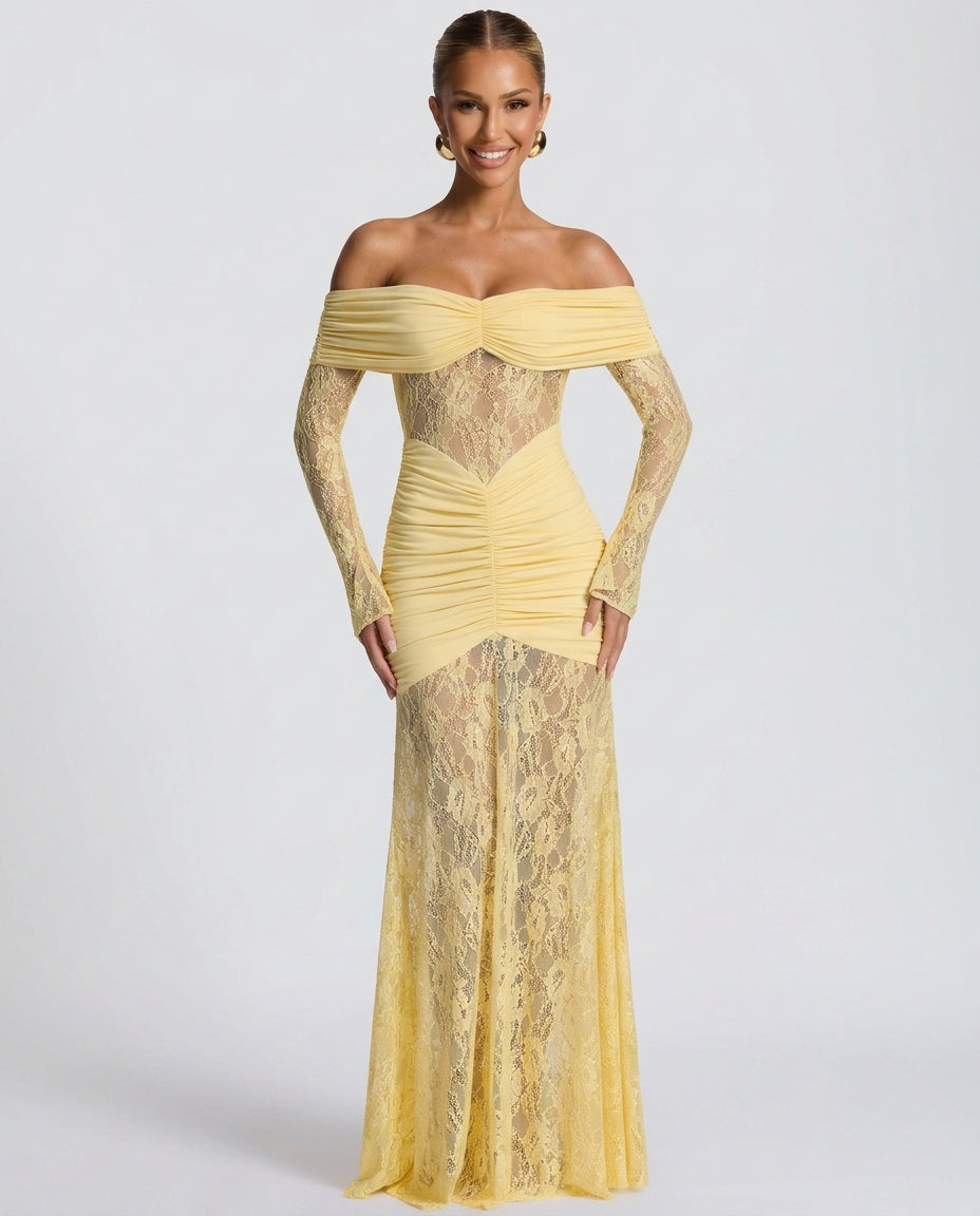 Sabine | Lace Long Sleeve Strapless Maxi Dress
