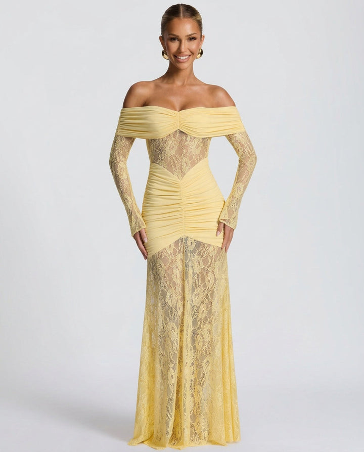 Sabine | Lace Long Sleeve Strapless Maxi Dress