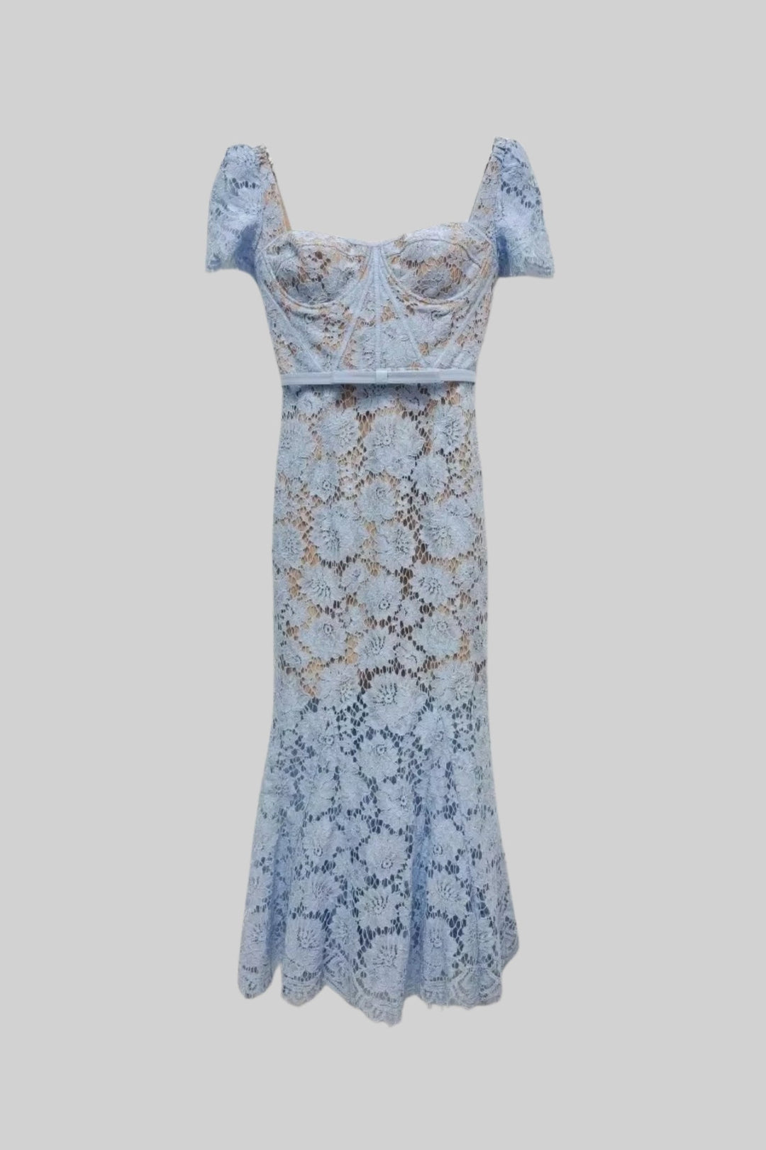 Sienna | Short Sleeve Lace Belted Midi Dress