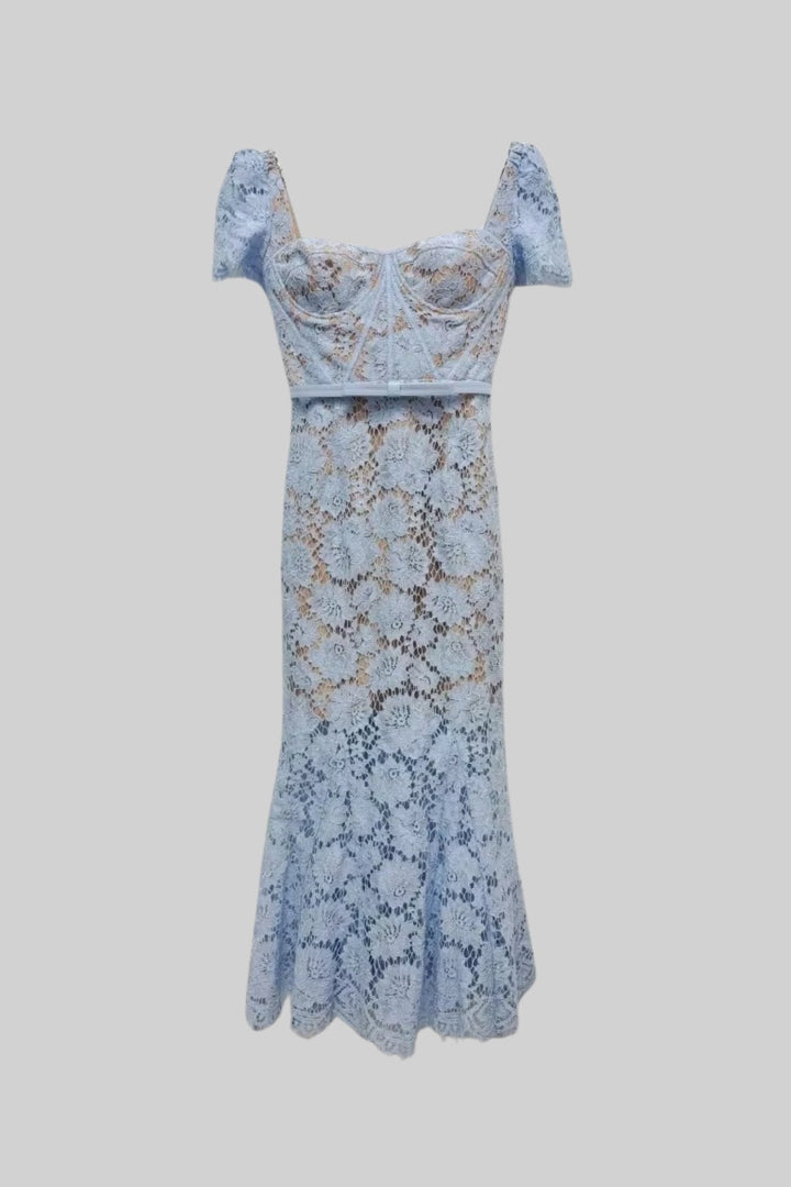 Sienna | Short Sleeve Lace Belted Midi Dress