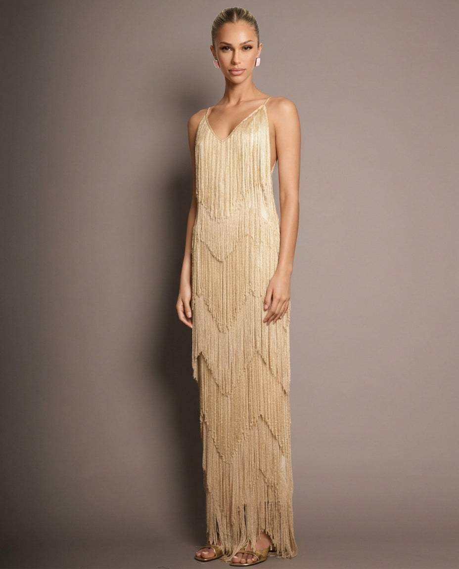 Orla | Fringe Tiered V-Neck Cami Maxi Dress