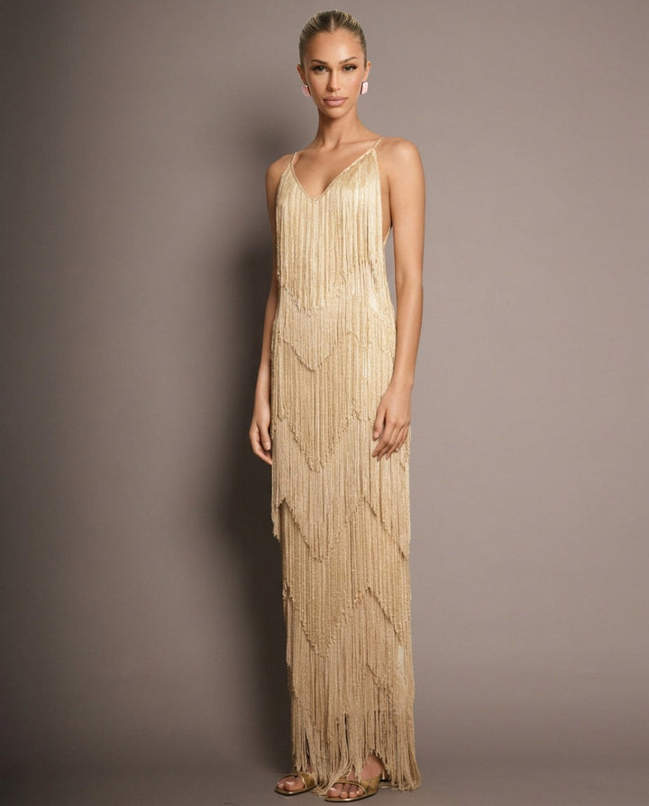 Orla | Fringe Tiered V-Neck Cami Maxi Dress
