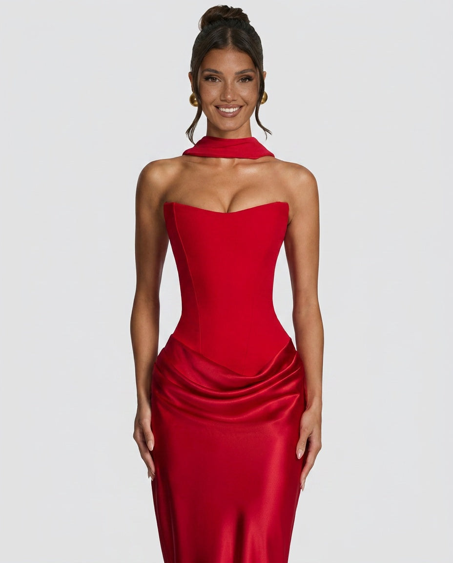 Lena | Satin-Look Tie-Up Maxi Dress