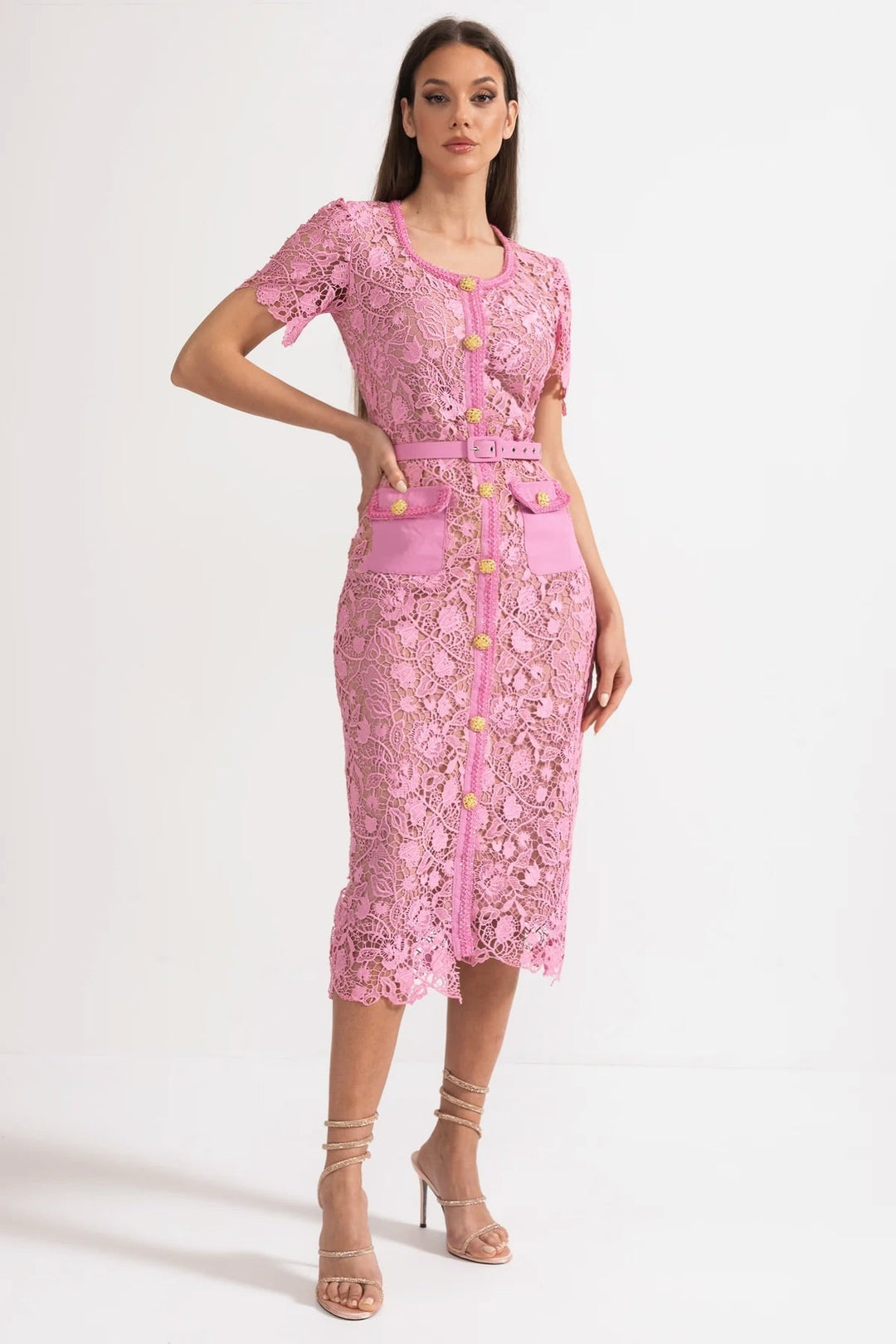 Rosa | Short Sleeve Lace Midi Dress