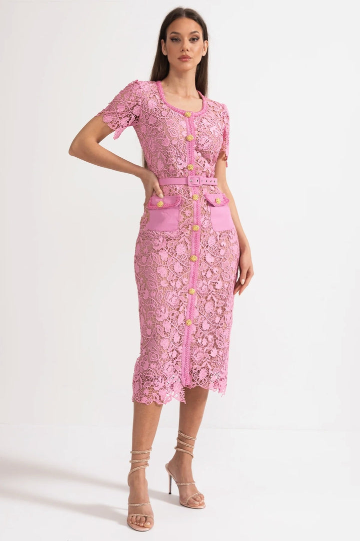 Rosa | Short Sleeve Lace Midi Dress