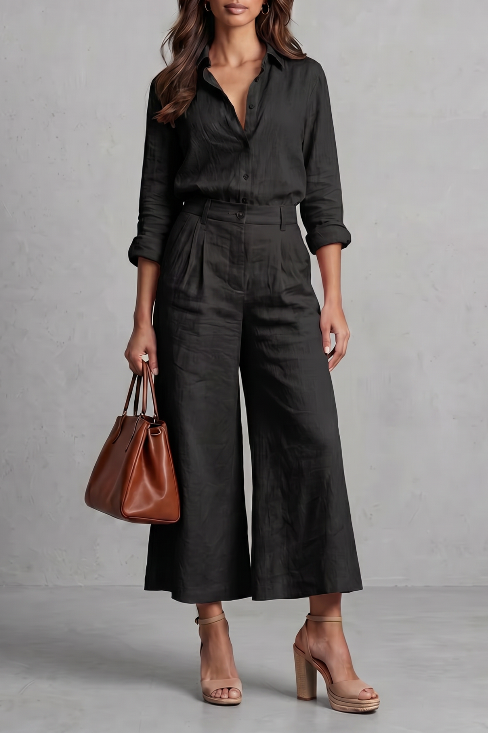 Elavine | Linen-Finish Wide-Leg Co-ord Set