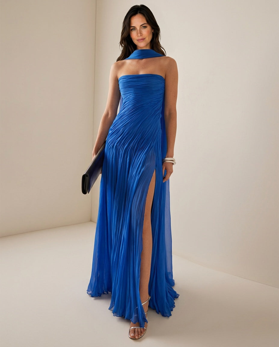 Naia | Off-Shoulder Pleated Chiffon Maxi Dress