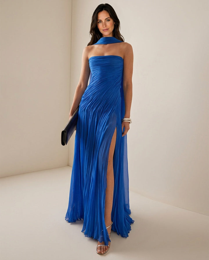 Naia | Off-Shoulder Pleated Chiffon Maxi Dress