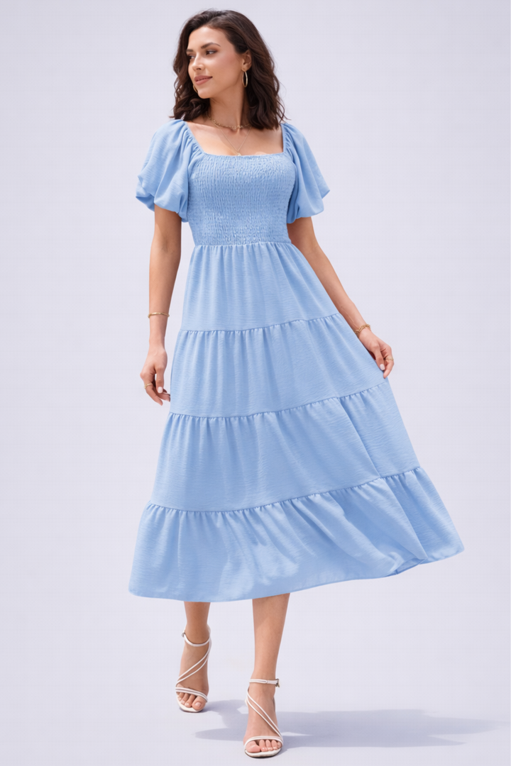 Evie | Midi Dress with Smocked Bodice